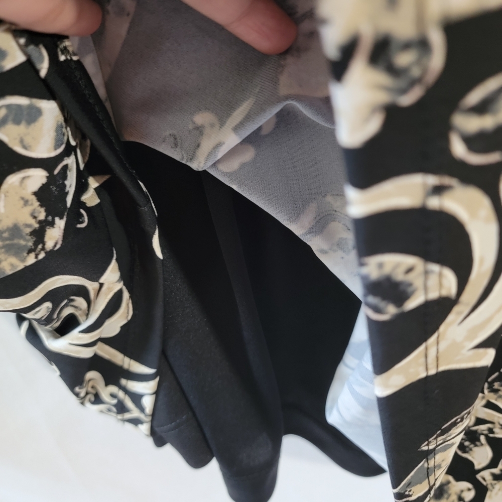 NWT Joseph Ribkoff Black Cream Tie Knot Faux Wrap Sheath Dress Sz 6 Stretchy - Picture 8 of 12